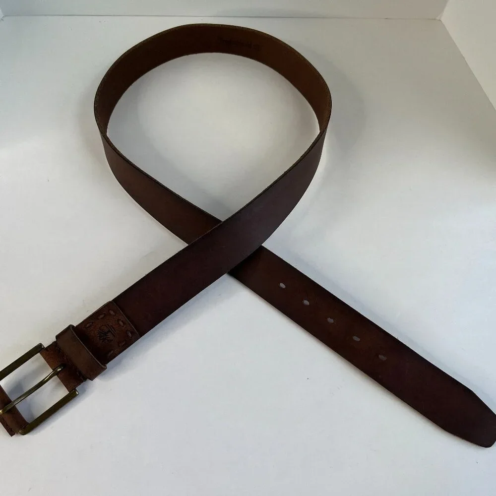 Timberland Men's 40 Genuine Leather Jeans Belt Brass Buckle Brown 1.5